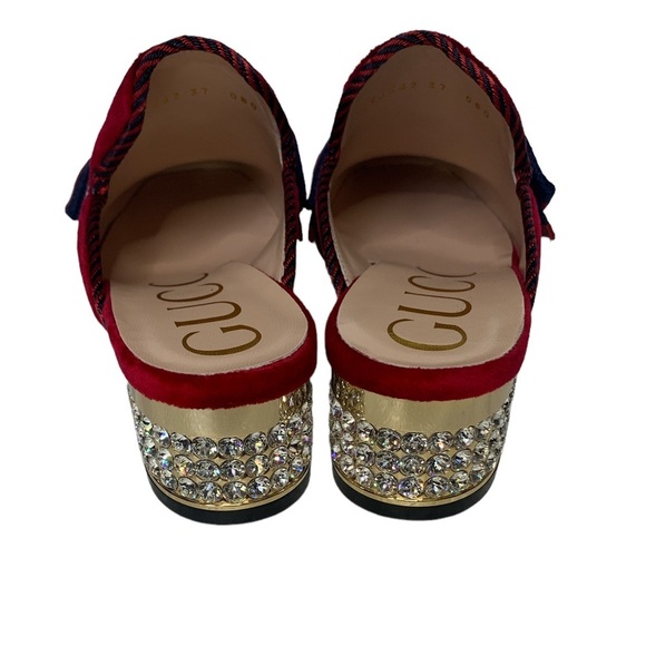 Gucci Red Velvet Sylvie Bow Mules w/ Crystal Embellished Heels - Picture 4 of 8
